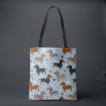 Tote Bag Bleu de motif de pattes et d'os de teckel<br><div class="desc">Bleu de motif de pattes et d'os de teckel</div>