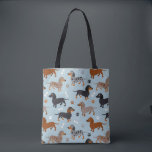 Tote Bag Bleu de motif de pattes et d'os de teckel<br><div class="desc">Bleu de motif de pattes et d'os de teckel</div>