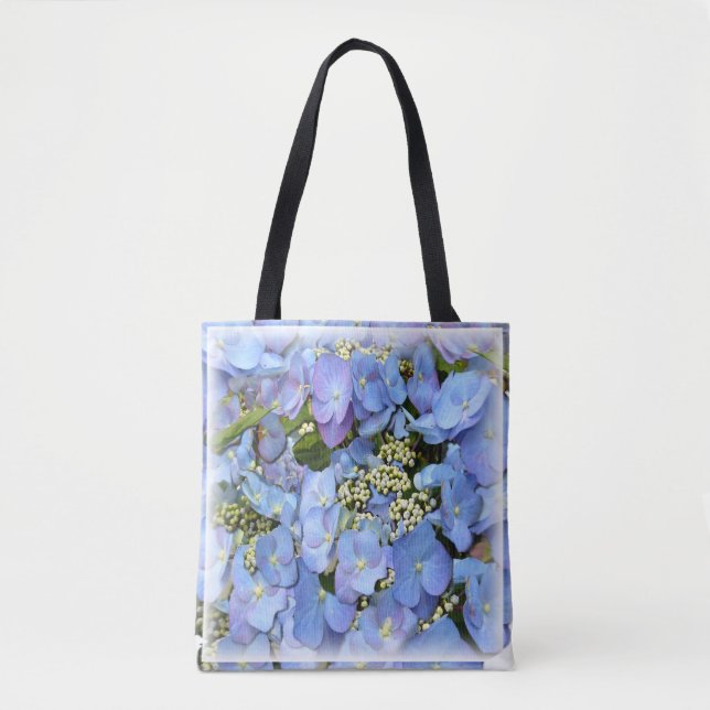 Tote Bag Bleu délicat Lacecap Hydrangée (Devant)