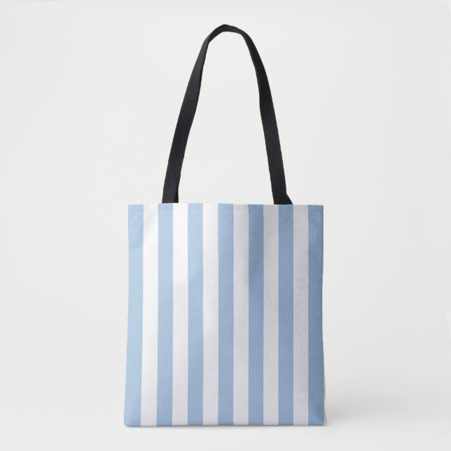 Tote Bag Bleu doux en bandes intemporelles (Devant)