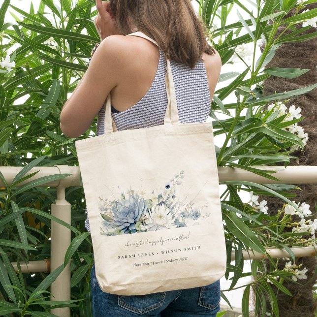 Tote Bag Bleu doux Vert Succulent Mariage botanique fleuri (Créateur téléchargé)