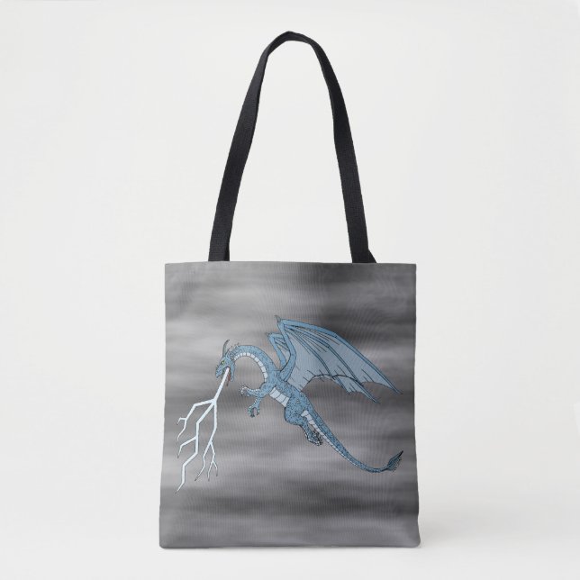 Tote Bag Bleu Dragon cracher la foudre (Devant)