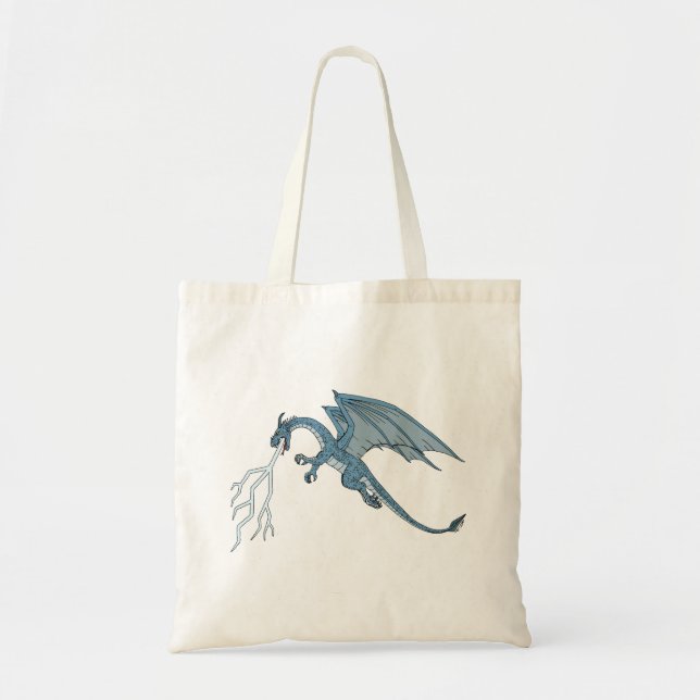 Tote Bag Bleu Dragon cracher la foudre (Devant)