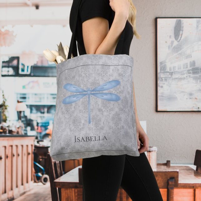 Tote Bag Bleu Dragonfly Damas (Blue Dragonfly Damask Tote Bag)