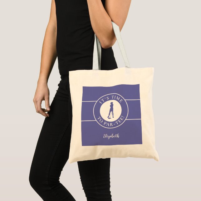 Tote Bag Bleu Drôle Golfeur Sur Tee Temps Golf Mignon (Devant (produit))