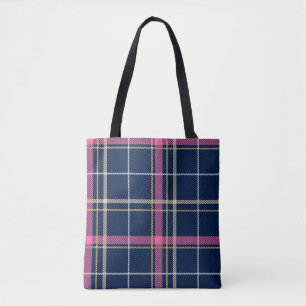 Tote Bag Bleu écossais Tartan Plaid rose blanc rayures