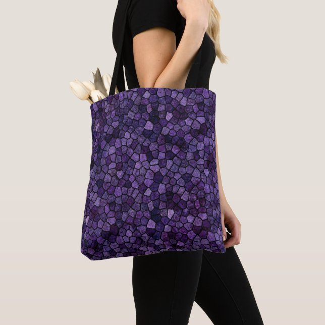 Tote Bag Bleu encrier pavé patchwork motif terrazzo (De près)