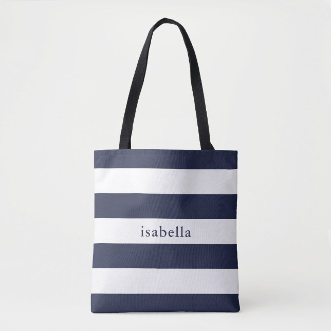 Tote Bag Bleu et blanc avec nom (Devant)