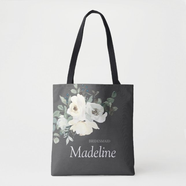 Tote Bag Bleu et blanc floral - gris (Devant)