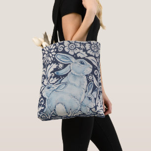 Tote Bag Bleu et blanc lapin lapin lapin fête des mères C