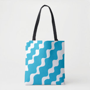 Tote Bag Bleu et blanc motif des vagues inclinées