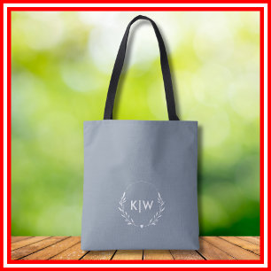 Tote Bag Bleu et blanc poussiéreux Monogramme des initial