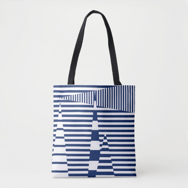 Tote Bag Bleu et blanc sur bandes (Devant)