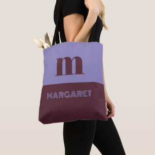 Tote Bag bleu et marron personnalisé initial nom moderne