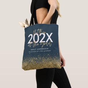 Tote Bag Bleu et or écriture moderne parties scintillant gr