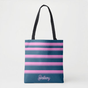 Tote Bag Bleu et rose Motif  personnalisé