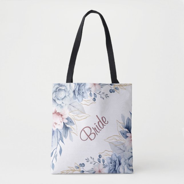 Tote Bag Bleu et rose sur Mariage blanc Élégance (Devant)