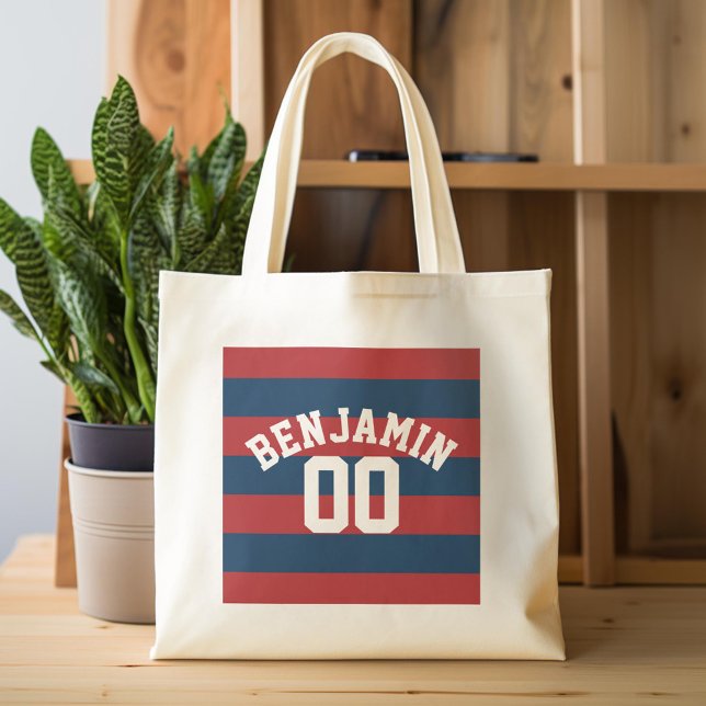 Tote Bag Bleu et rouge de la Marine Rugby Numéro de nom (Custom Tote Bag)