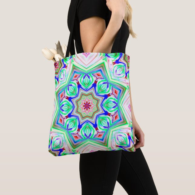 Tote Bag Bleu et rouge huit points étoile kaléidoscope (De près)