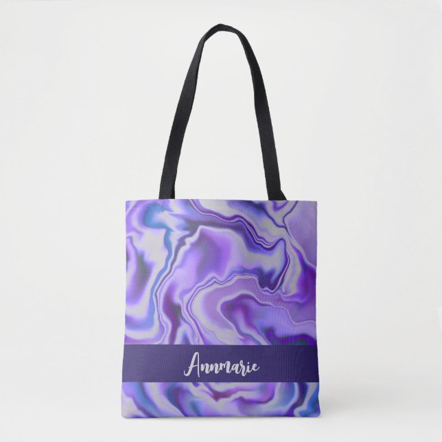 Tote Bag Bleu et violet élégant marbre Abstrait personnalis (Devant)