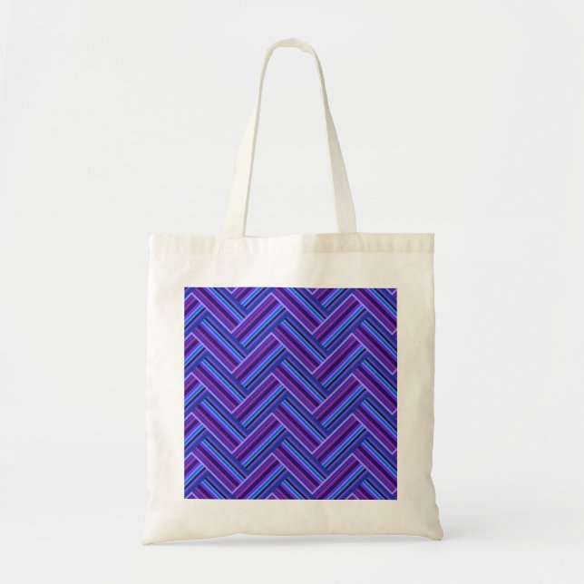 Tote Bag Bleu et violet rayures double tissage (Devant)