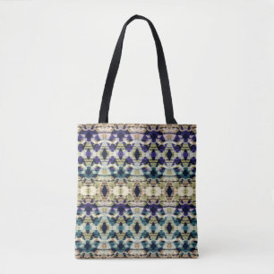 Tote Bag Bleu ethnique, ikat beige