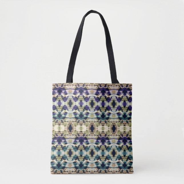 Tote Bag Bleu ethnique, ikat beige  (Devant)