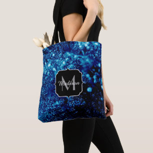 Tote Bag Bleu étincelles Abstraites bulles congelées Monogr
