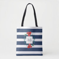 Bleu floral rouge et le blanc barre le monogramme