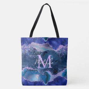 Tote Bag Bleu foncé et violet Parties scintillant Agate océ