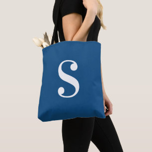 Tote Bag Bleu foncé minimal avec grand monogramme blanc