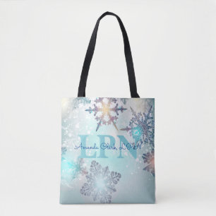 Tote Bag Bleu glacé mou Flocon de neige Nom personnalisé LP