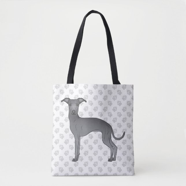 Tote Bag Bleu Italien Greyhound Cute Cartoon Chien avec pat (Devant)