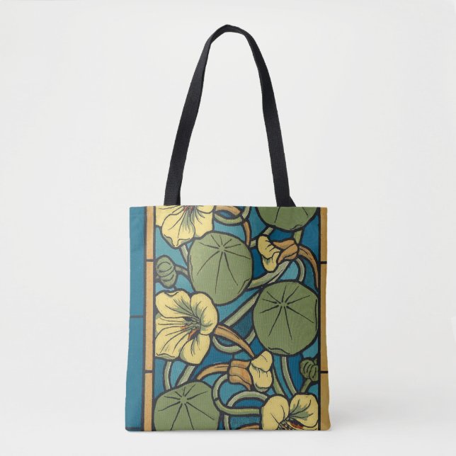 Tote Bag Bleu jaune Nasturtium Fleur Nouveau Motif (Devant)