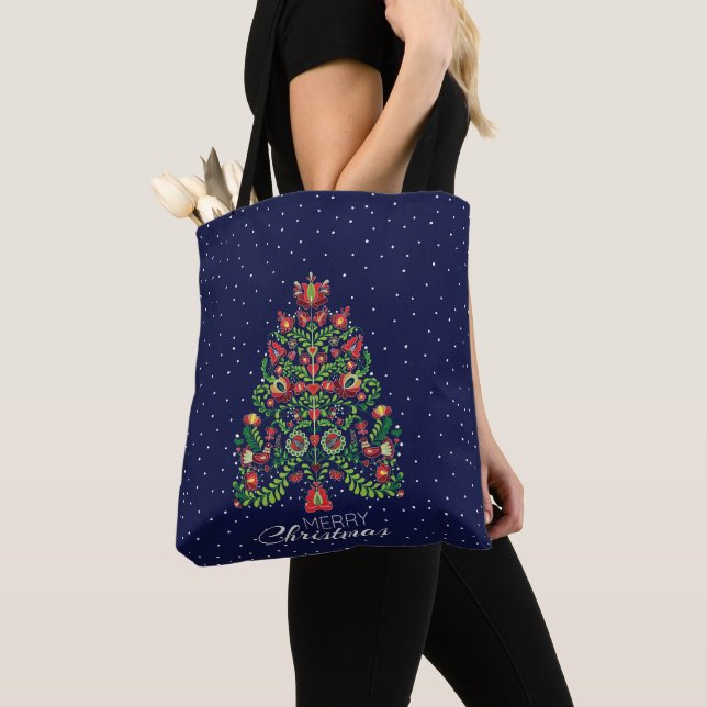 Tote Bag Bleu Kalocsa Matyo Noël folklorique (De près)