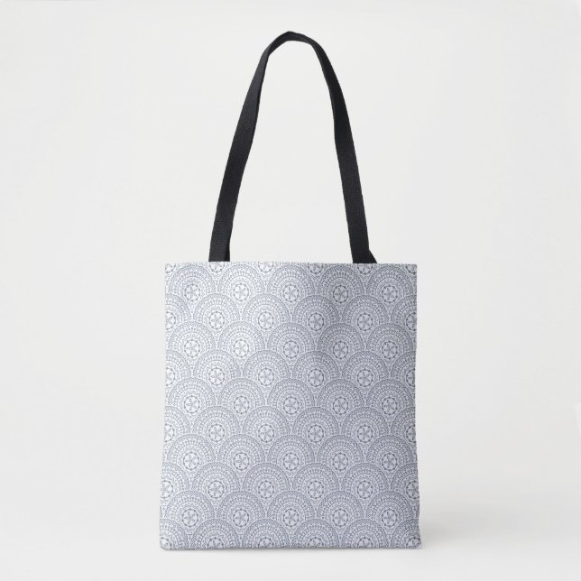 Tote Bag Bleu mandala vagues motif sur fond blanc (Devant)