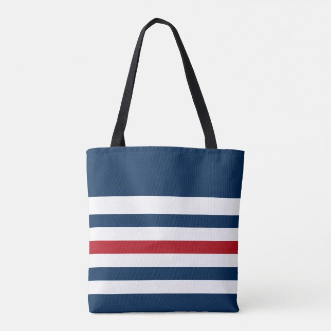 Tote Bag Bleu marine, blanc et rouge barré (Dos)