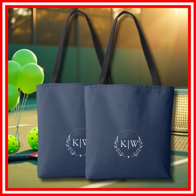 Tote Bag Bleu marine et blanc | Monogramme initiales modern (Navy Blue and White | Modern Initials Monogram Tote Bag)