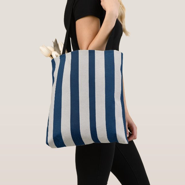 Tote Bag Bleu marine et crème rayure verticale Seamless  (De près)