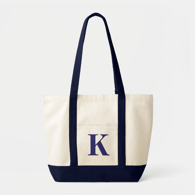 Tote Bag BLEU MARINE personnalisé de monogramme + (Devant)