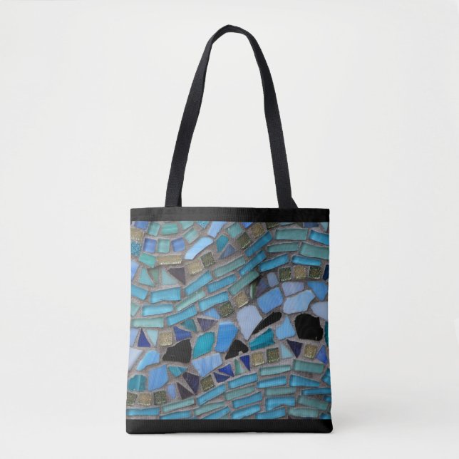 Tote Bag Bleu Mer Verre Mosaïque Noir (Devant)