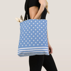 Tote Bag Bleu mignon et blanc, rayures et points modernes e