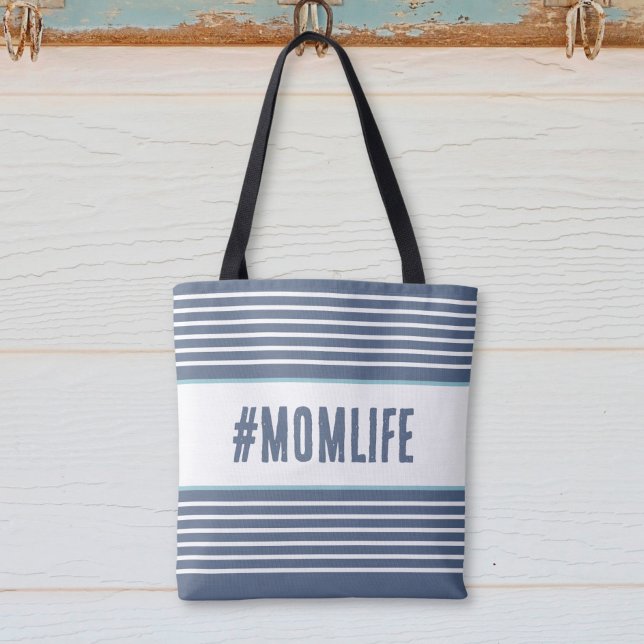 Tote Bag bleu Momlife et blanc (Créateur téléchargé)