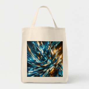 Tote Bag Bleu Or Abstrait Futuriste Géométrique Métallique
