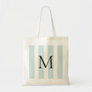 Tote Bag Bleu pâle et blanc d'antiquité rayures Monogrammes