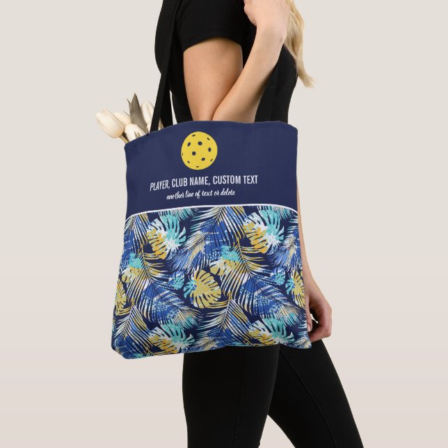 Tote Bag Bleu Palm Tree Motif Pickleball Personnalisé Paddl (De près)