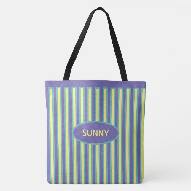 Tote Bag Bleu Pervenche Élégant et Rayures Jaunes (Devant)