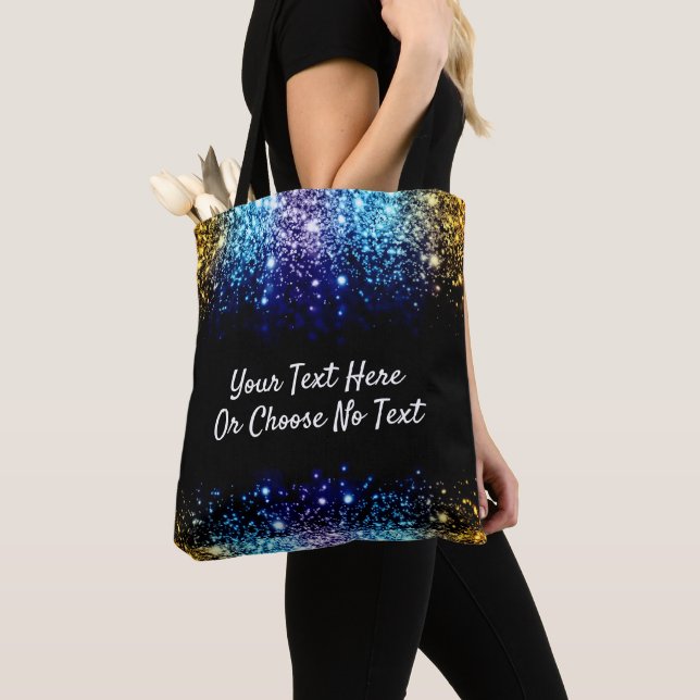 Tote Bag Bleu pourpre des textes d'Ombre d'or fait sur (De près)