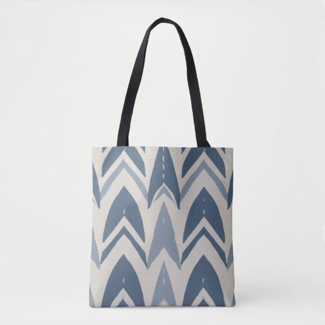 Tote Bag Bleu Poussiéreux Batik Côtière Parang Chevron Géom (Devant)