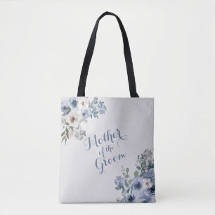 Tote Bag Bleu Poussiéreux Blanc Floral Mère du Marié